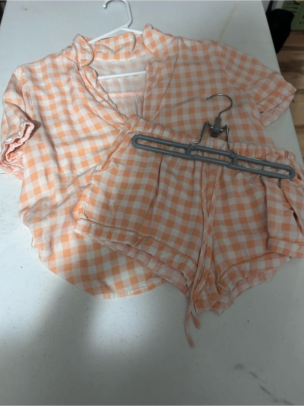 Forever 21 Peach and White Gingham High-Waist Shorts